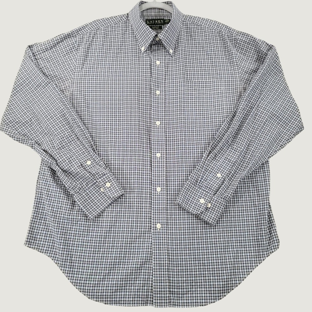 Lauren Ralph Lauren Mens 17 36/37 Classic Fit Non Iron Blue Check Dress Shirt